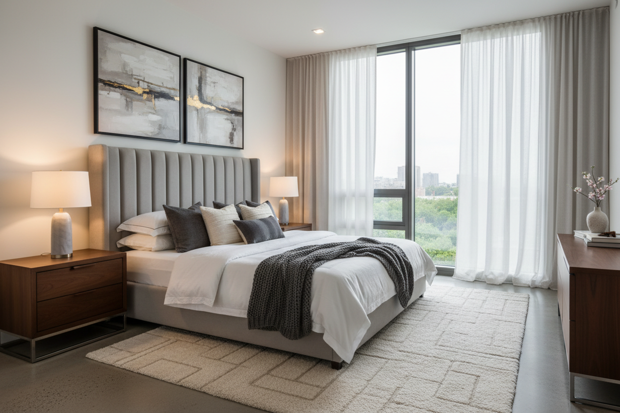 modern beedroom with bed as centre piece